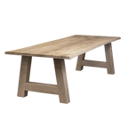 Massief eiken eettafel met boomschorsrand met houten A-poot