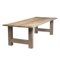 Massief eiken eettafel met boomschorsrand met houten H-poot