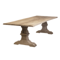 Massief eiken eettafel met boomschorsrand met houten kasteel-poot