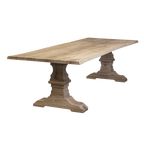 Massief eiken eettafel met boomschorsrand met houten kasteel-poot