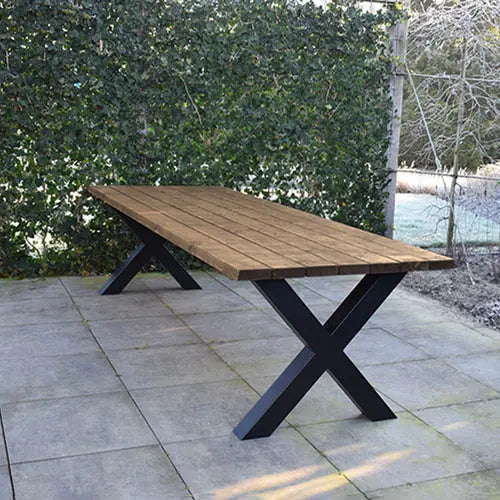 Tuintafel 117 Beau – Massief Kloosterhout – stalen poot naar keuze – Duurzaam & Weersbestendig