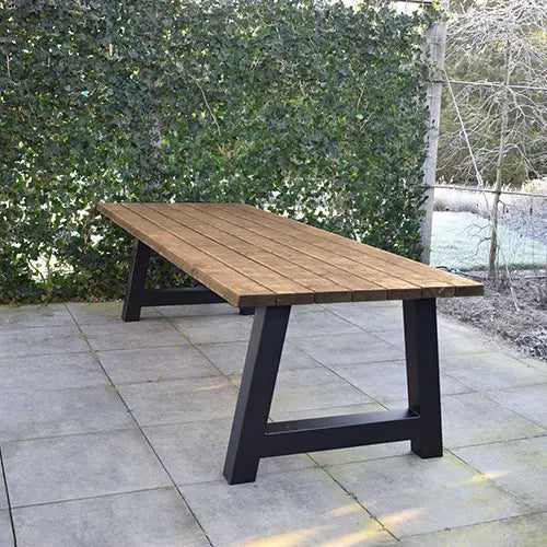 Tuintafel 117 Beau – Massief Kloosterhout – stalen poot naar keuze – Duurzaam & Weersbestendig