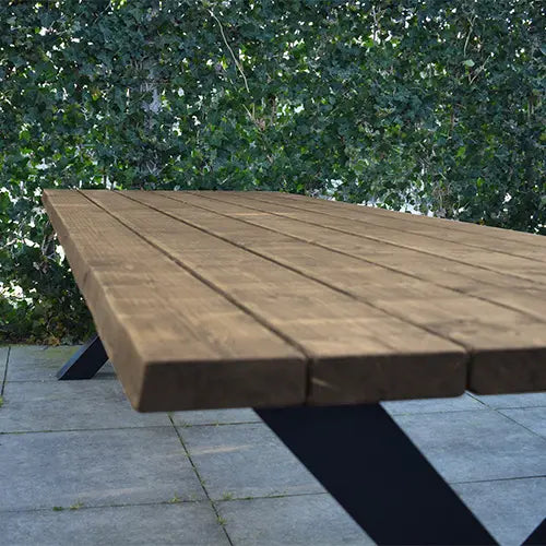Tuintafel 117 Beau – Massief Kloosterhout – stalen poot naar keuze – Duurzaam & Weersbestendig