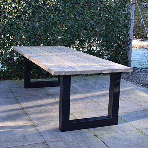 Tuintafel 118 Max – Massief Kloosterhout – stalen poot naar keuze – Duurzaam & Weersbestendig
