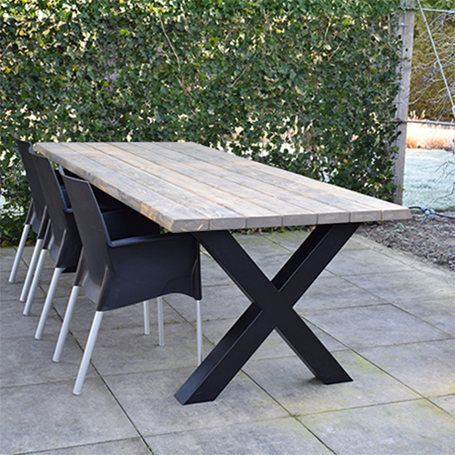 Tuintafel 118 Max – Massief Kloosterhout – stalen poot naar keuze – Duurzaam & Weersbestendig