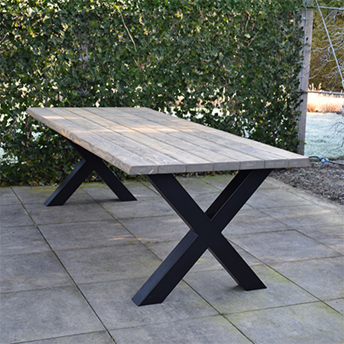 Tuintafel 118 Max – Massief Kloosterhout – stalen poot naar keuze – Duurzaam & Weersbestendig