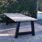 Tuintafel 118 Max – Massief Kloosterhout – stalen poot naar keuze – Duurzaam & Weersbestendig
