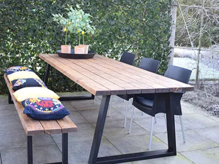 Tuintafel 119 Mitch – Massief Kloosterhout – stalen poot naar keuze – Duurzaam & Weersbestendig