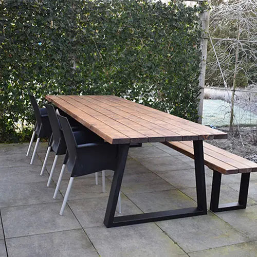 Tuintafel 119 Mitch – Massief Kloosterhout – stalen poot naar keuze – Duurzaam & Weersbestendig