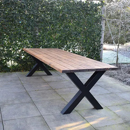 Tuintafel 119 Mitch – Massief Kloosterhout – stalen poot naar keuze – Duurzaam & Weersbestendig