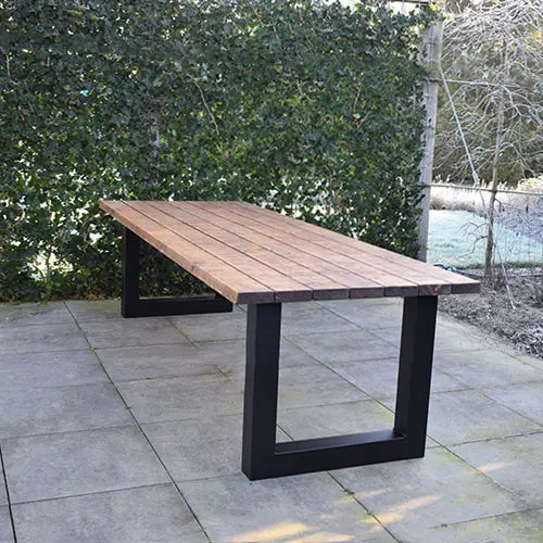 Tuintafel 119 Mitch – Massief Kloosterhout – stalen poot naar keuze – Duurzaam & Weersbestendig