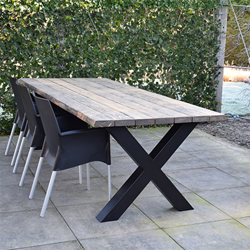 Tuintafel 122 Quinn – Massief Kloosterhout – stalen poot naar keuze – Duurzaam & Weersbestendig