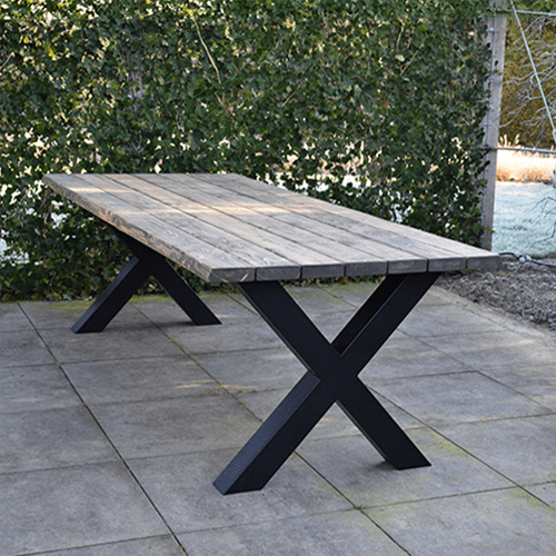 Tuintafel 122 Quinn – Massief Kloosterhout – stalen poot naar keuze – Duurzaam & Weersbestendig