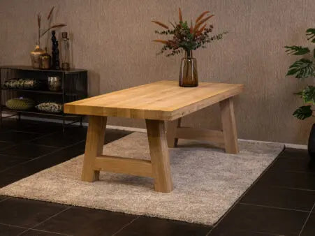 Massief eiken kloostertafel Deluxe met houten A-poot