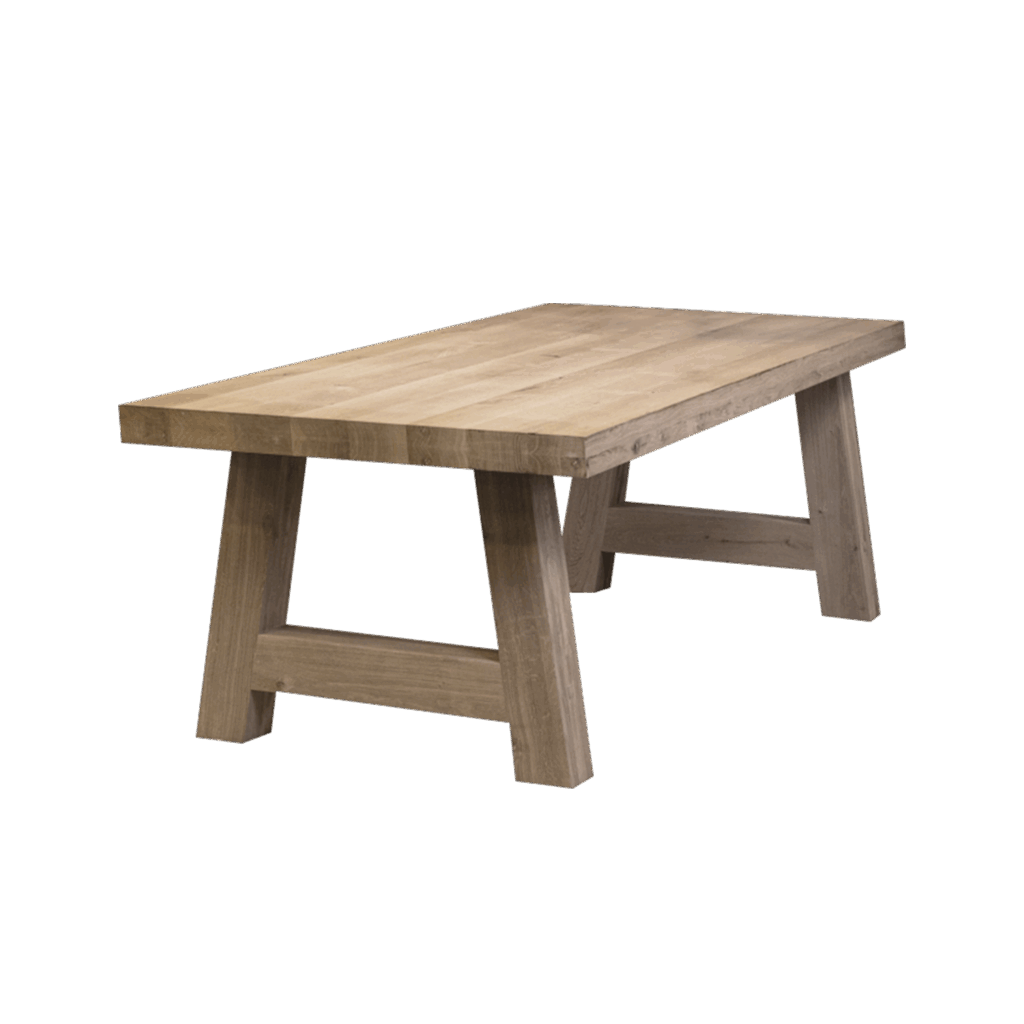Massief eiken kloostertafel Deluxe met houten A-poot