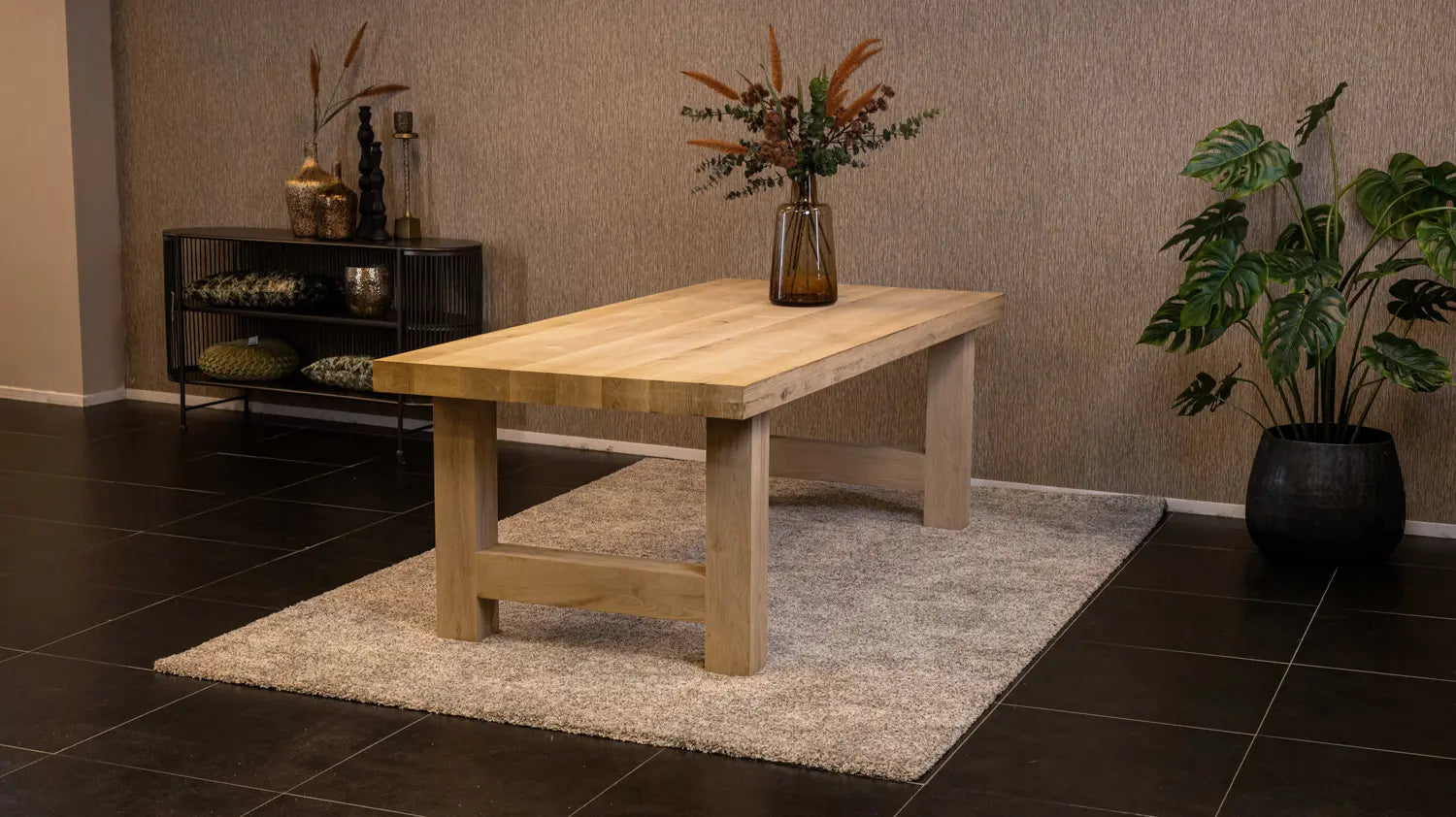 Massief eiken kloostertafel Deluxe met houten H-poot