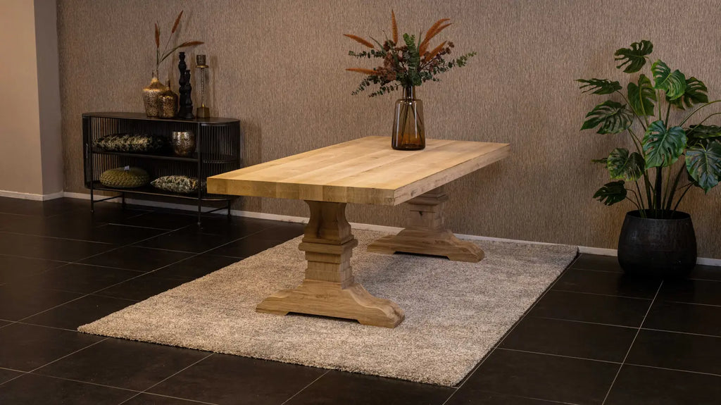 Massief eiken kloostertafel Deluxe met kasteel-poot
