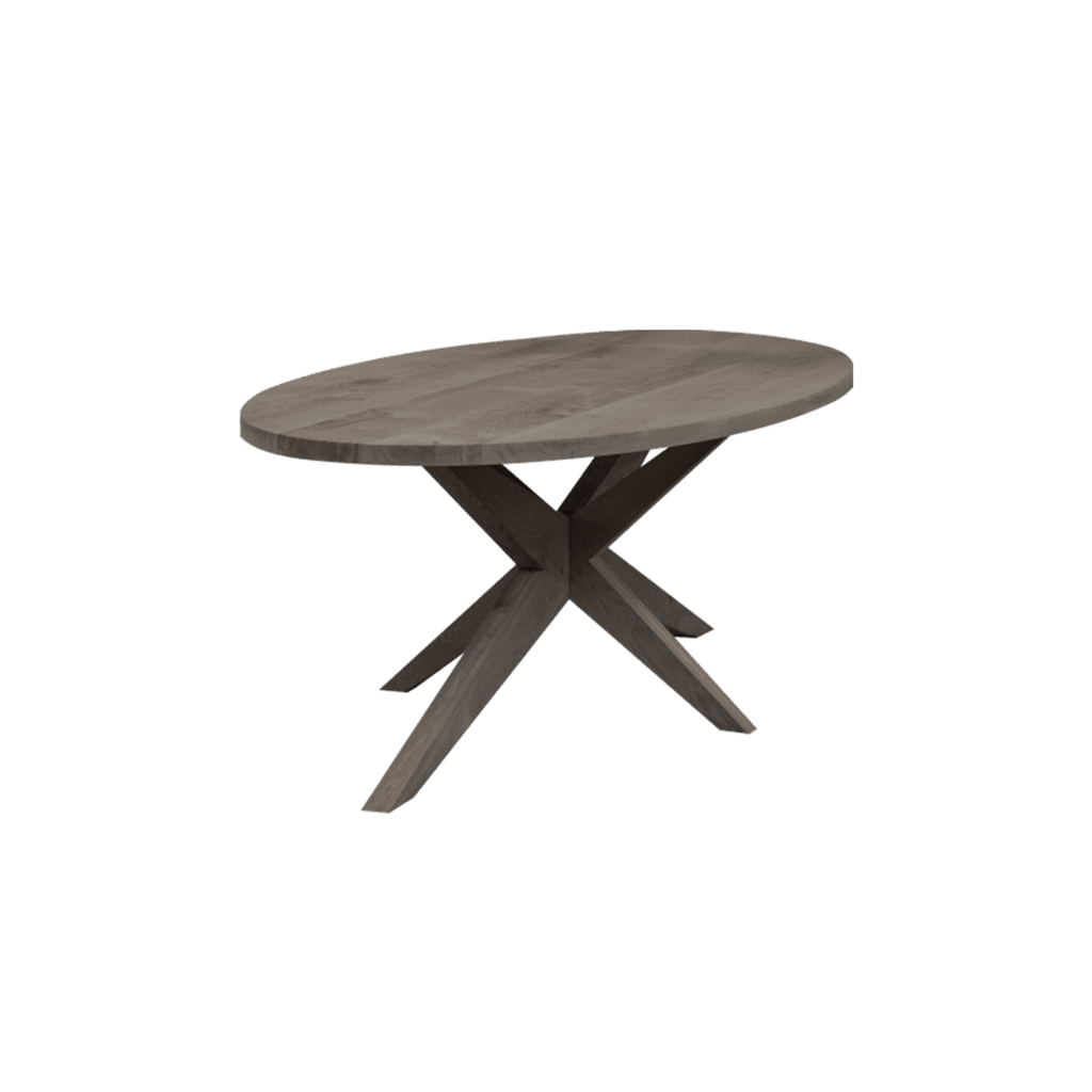Massief eiken ovale eettafel met houten spin-poot