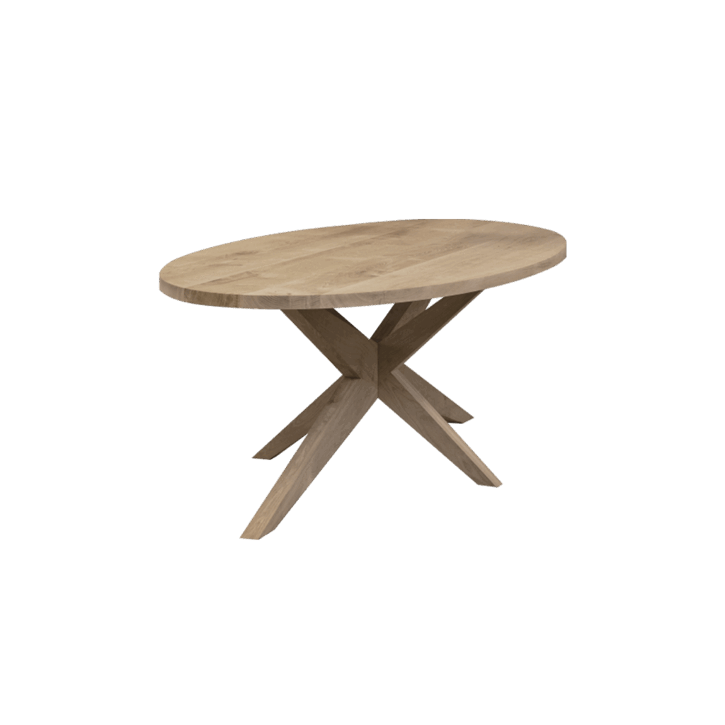 Massief eiken ovale eettafel met houten spin-poot