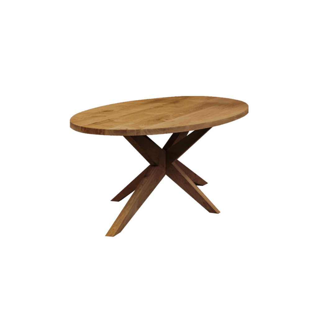 Massief eiken ovale eettafel met houten spin-poot