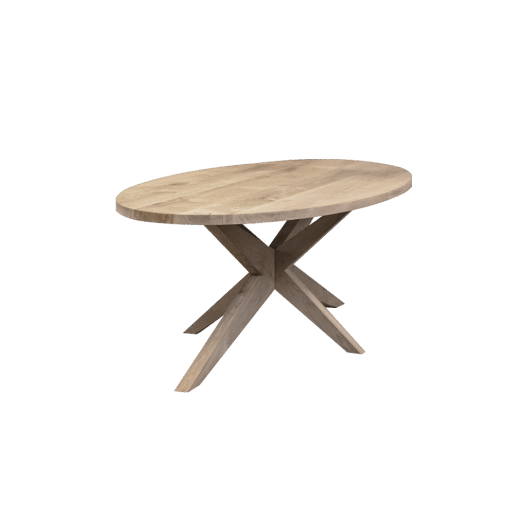 Massief eiken ovale eettafel met houten spin-poot