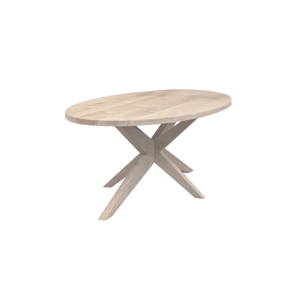 Massief eiken ovale eettafel met houten spin-poot