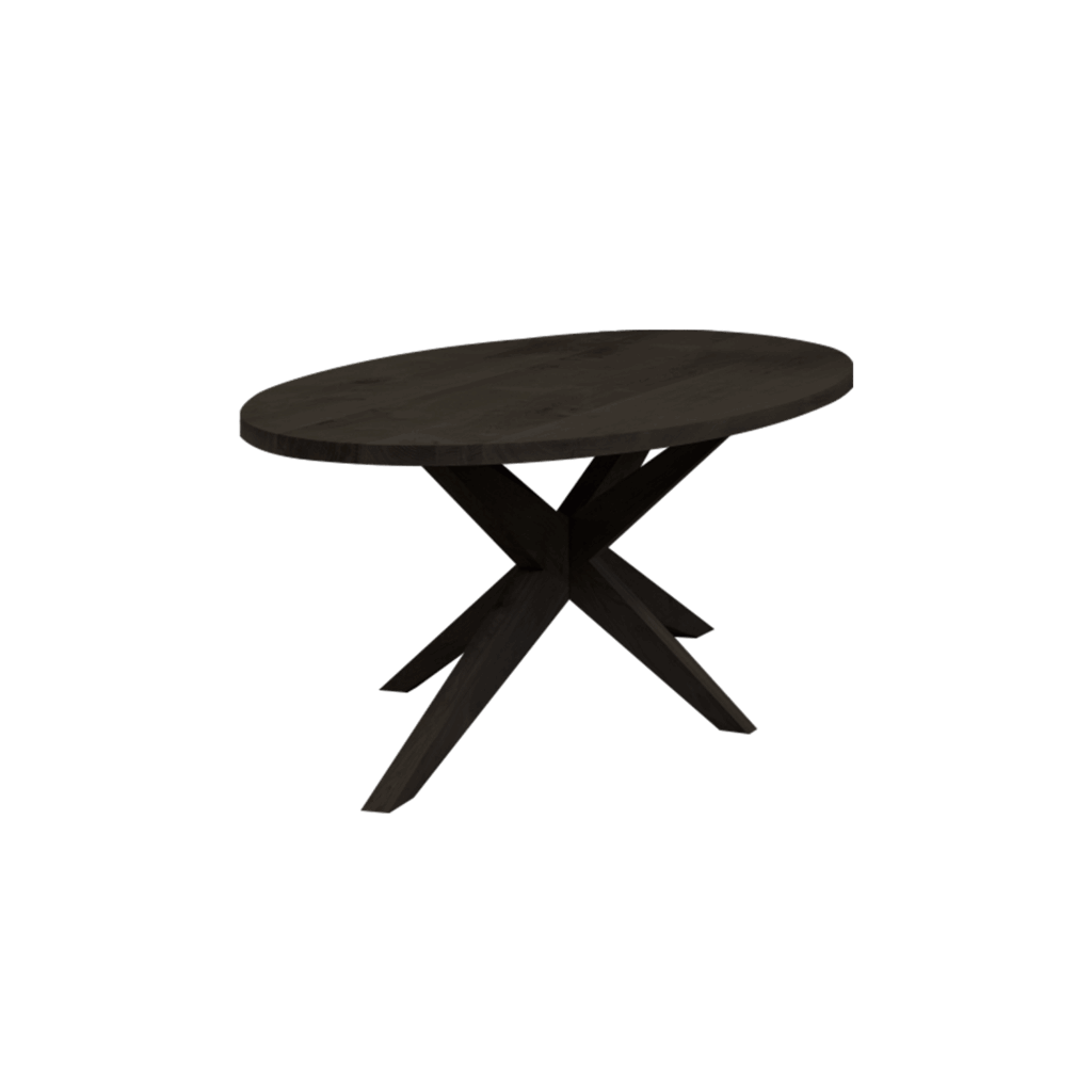 Massief eiken ovale eettafel met houten spin-poot