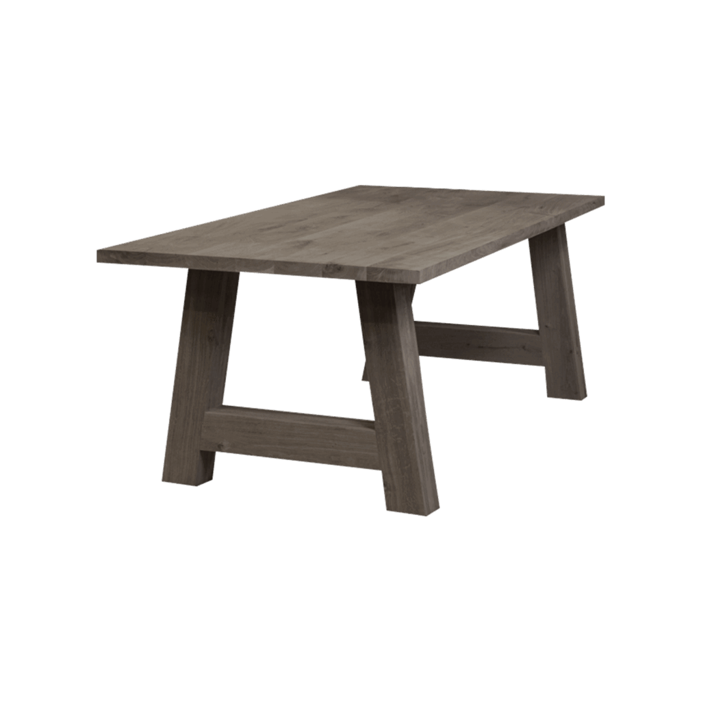 Massief eiken eettafel met rechte rand met houten A-poot