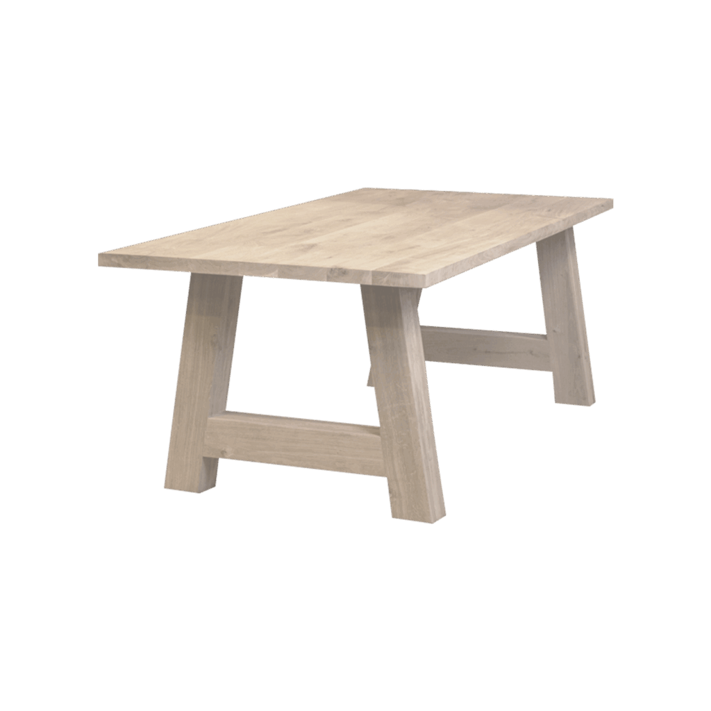Massief eiken eettafel met rechte rand met houten A-poot