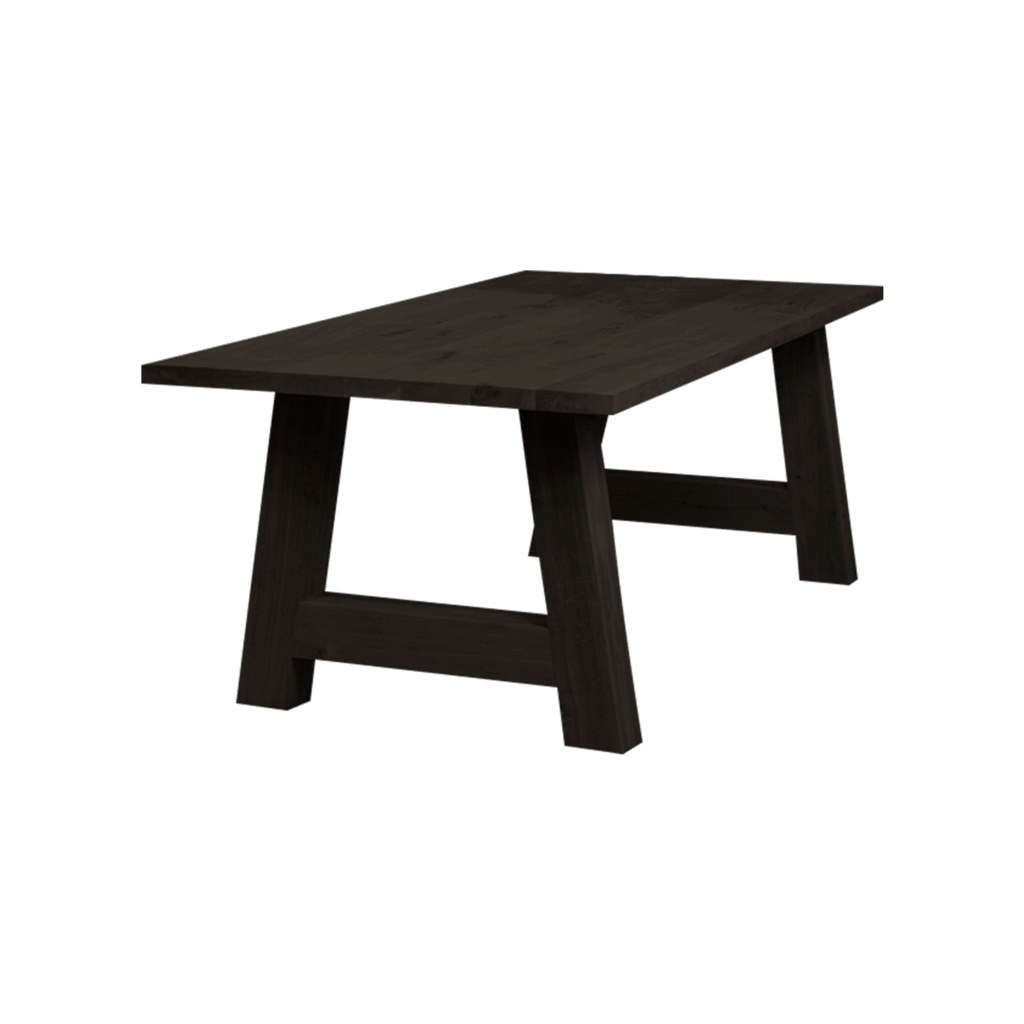 Massief eiken eettafel met rechte rand met houten A-poot