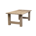 Massief eiken eettafel met rechte rand met houten H-poot