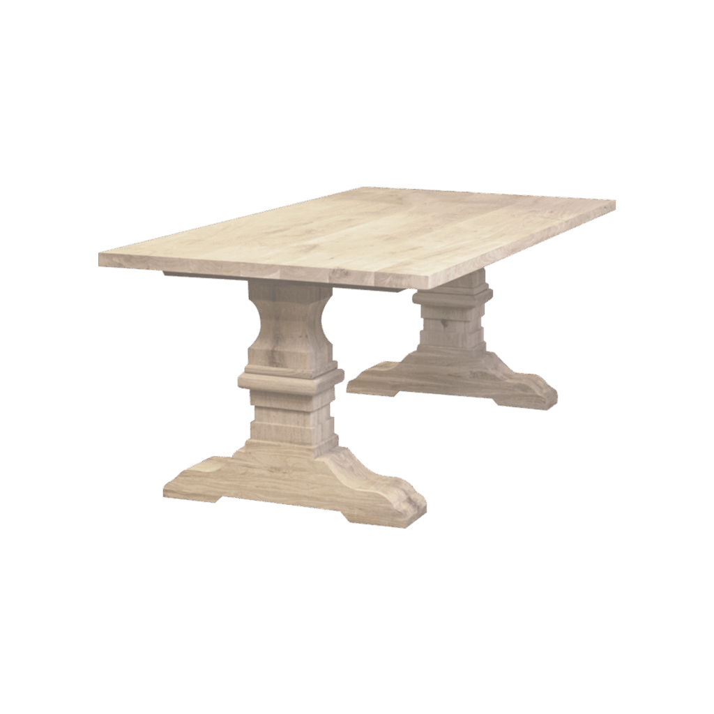 Massief eiken eettafel met rechte rand met houten kasteel-poot