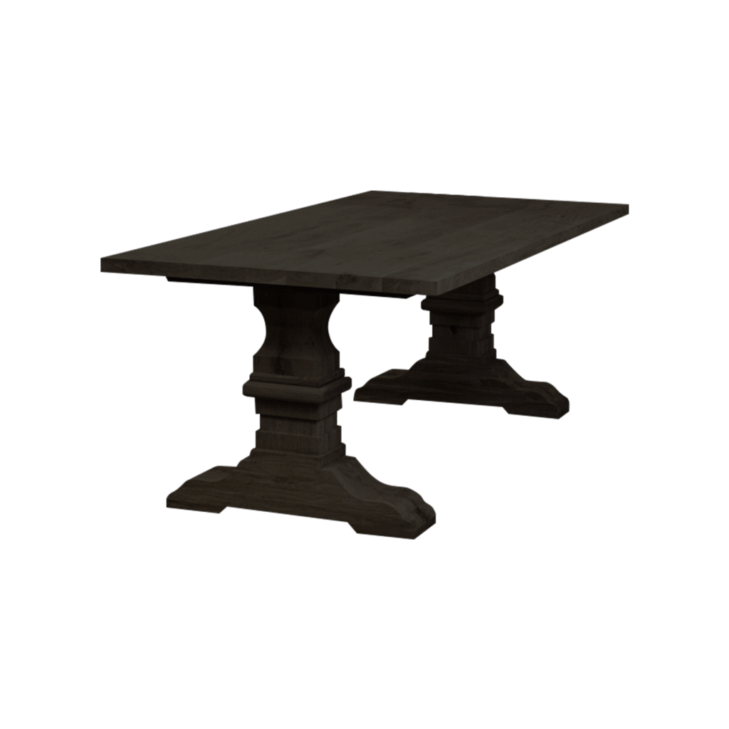 Massief eiken eettafel met rechte rand met houten kasteel-poot