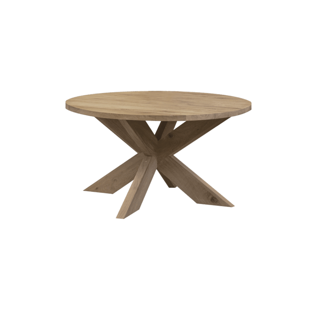 Massief eiken ronde eettafel met houten spin-poot