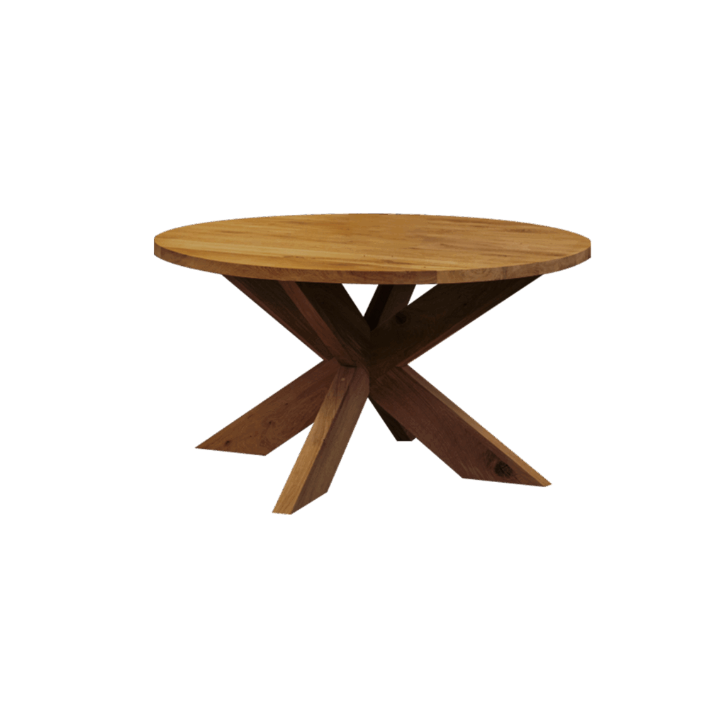 Massief eiken ronde eettafel met houten spin-poot