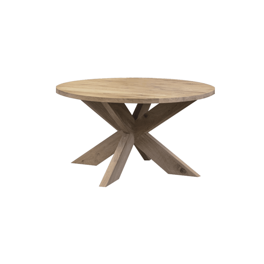 Massief eiken ronde eettafel met houten spin-poot