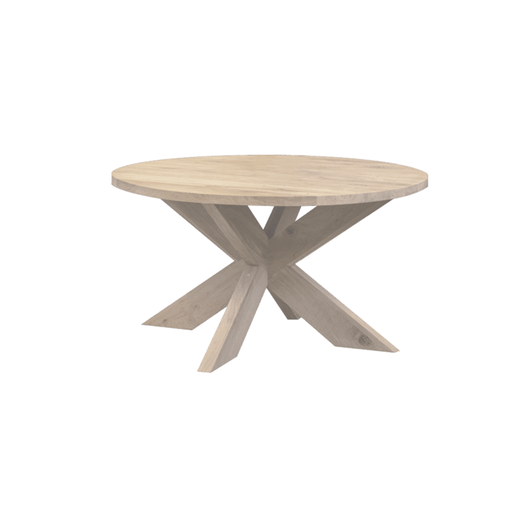 Massief eiken ronde eettafel met houten spin-poot