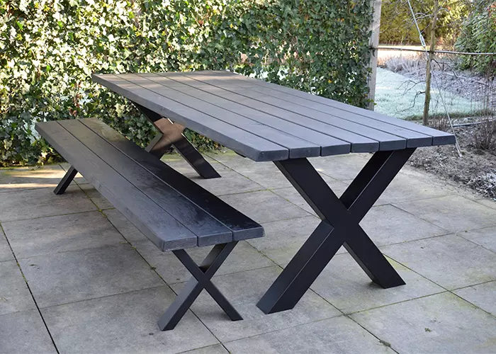 Tuintafel 121 Boris – Massief Kloosterhout – stalen poot naar keuze – Duurzaam & Weersbestendig