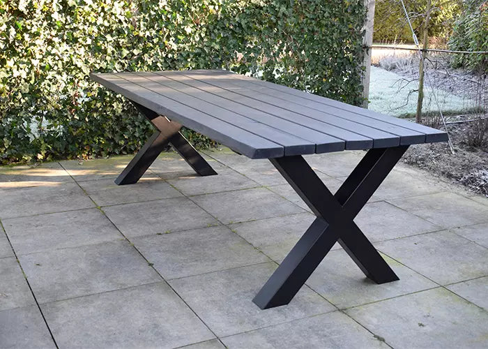 Tuintafel 121 Boris – Massief Kloosterhout – stalen poot naar keuze – Duurzaam & Weersbestendig